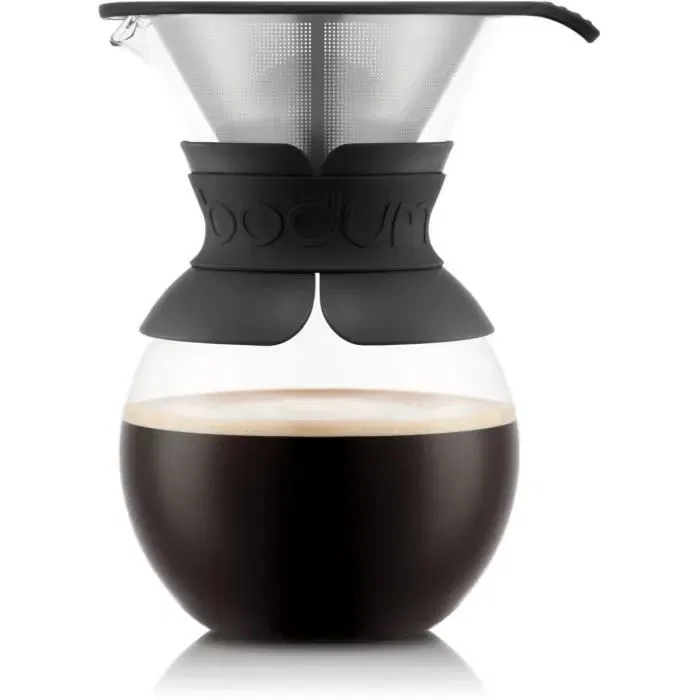 Bodum Cafetière Pour Over à Filtre Permanent en Maille Inox, 1 Litre - 8 Tasses, Noir