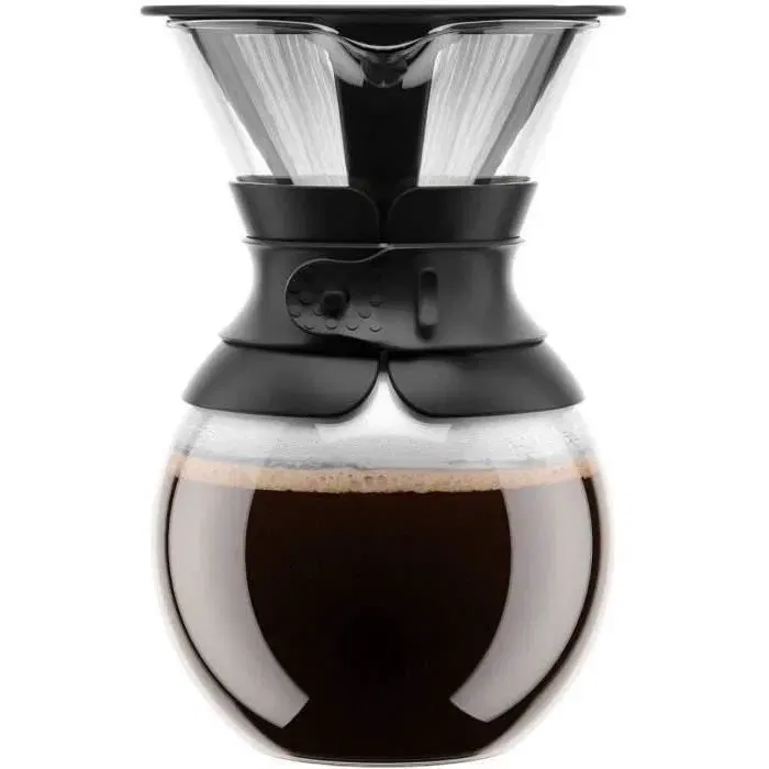 Bodum Cafetière Pour Over à Filtre Permanent en Maille Inox, 1 Litre - 8 Tasses, Noir