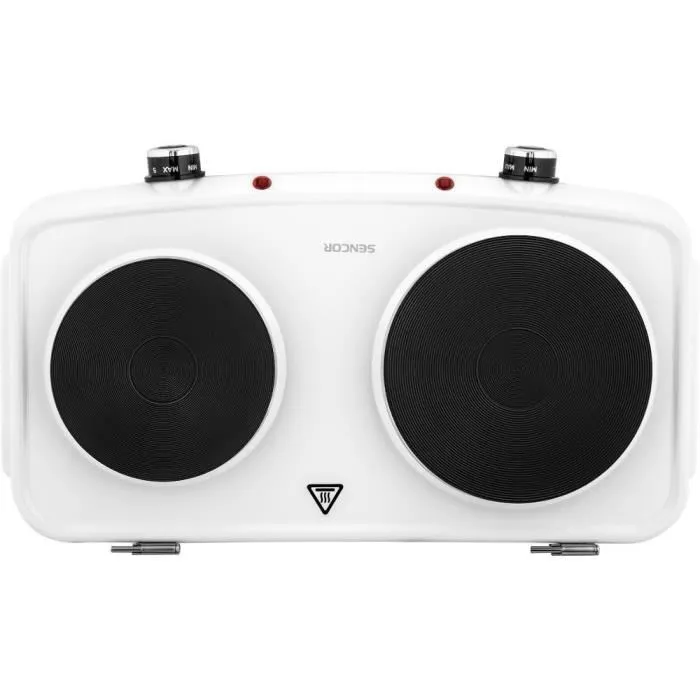 Sencor Plaque chauffante portable SCP 2271WH-EUE4 - 2500 W, 2 plaques (18 et 15 cm), thermostat réglable, sécurité surchauffe, pour camping