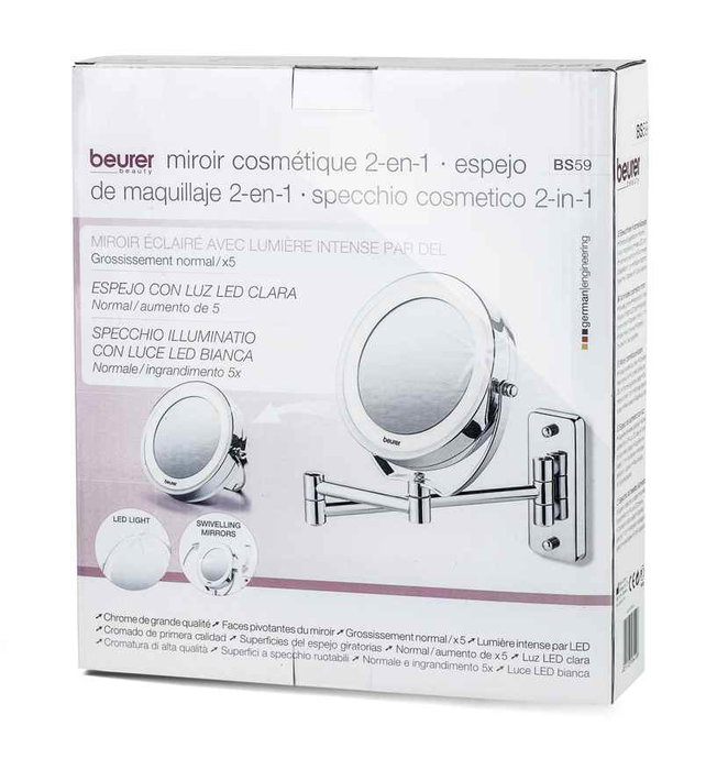 Beurer BS-59 Miroir de maquillage LED avec grossissement 5x - Portable ou mural, double face