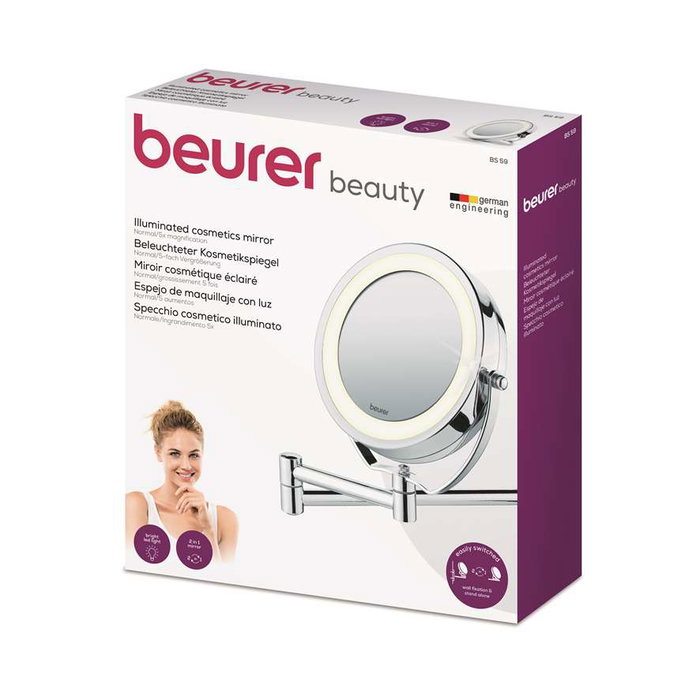 Beurer BS-59 Miroir de maquillage LED avec grossissement 5x - Portable ou mural, double face