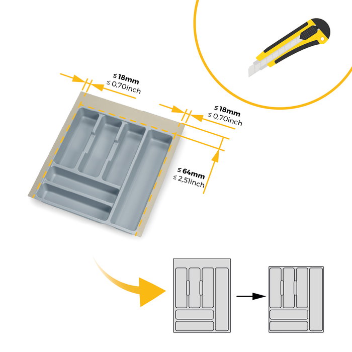Emuca Range-couverts Optima pour tiroir universel, module 450mm, Plastique, Gris Emuca Range-couverts Optima pour tiroir universel, module 450mm, Plastique, Gris