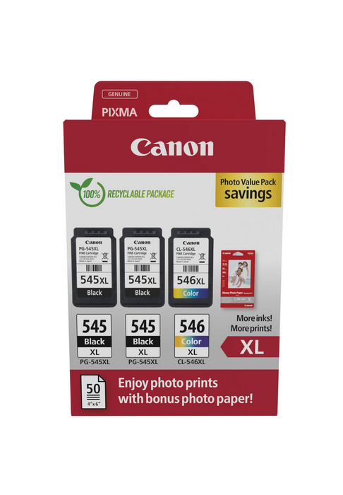 Canon 8286B015 Pack de 2 cartouches XL (PG-545XL/CL-546XL) Noir, Cyan, Magenta, Jaune - Multipack Canon 8286B015 Pack de 2 cartouches XL (PG-545XL/CL-546XL) Noir, Cyan, Magenta, Jaune - Multipack