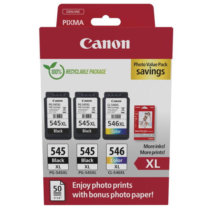Canon PG-545XL x2 / CL-546XL Photo Value Pack avec Papier Photo