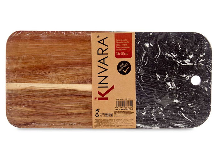 Kinvara Planche à Découper Bois Acacia et Marbre Noir 38x18x1.5 cm (Set de 8)