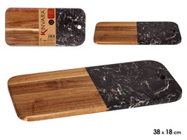 Kinvara Planche à Découper Bois Acacia et Marbre Noir 38x18x1.5 cm (Set de 8)