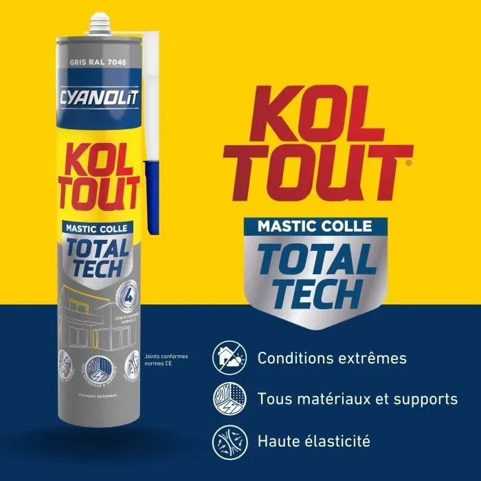 Cyanolit Koltout Total Tech Gris - Colle et mastic polyvalent multi-matériaux, étanche, flexible et résistant - Cartouche 290 ml Cyanolit Koltout Total Tech Gris - Colle et mastic polyvalent multi-matériaux, étanche, flexible et résistant - Cartouche 290 ml