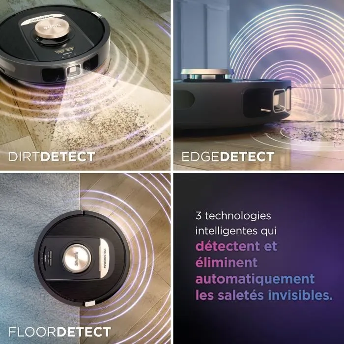 Shark Robot Aspirateur RV2820VEEU PowerDetect avec Vidage Automatique, Navigation 3D LiDAR, Laveur Autonome pour Tous Sols, Capacité 230 mL