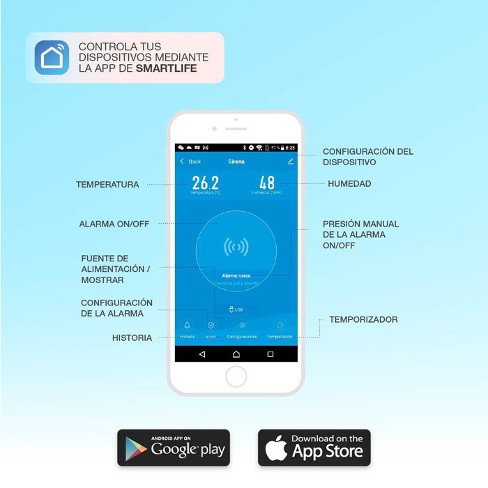 GSC Evolution Alarme intelligente via WiFi avec sirène et contrôle de température et humidité