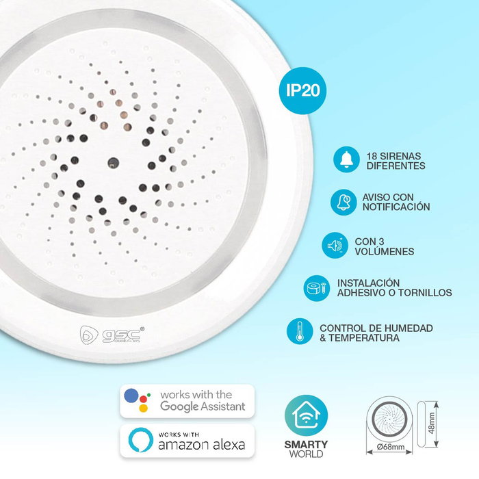 GSC Evolution Alarme intelligente via WiFi avec sirène et contrôle de température et humidité