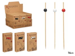 Kinvara Lot de 50 Brochettes Apéritif Surtis en Bambou 9x17,5x3 cm Blanc Noir Rouge (Set de 48)