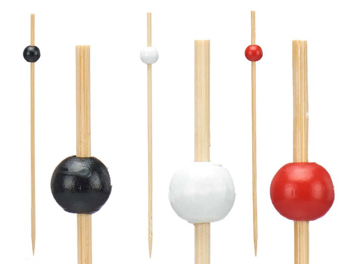 Kinvara Lot de 50 Brochettes Apéritif Surtis en Bambou 9x17,5x3 cm Blanc Noir Rouge (Set de 48)