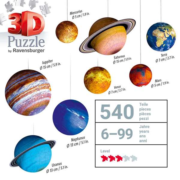 Ravensburger Puzzle 3D Système Solaire 522 Pièces 522 Dès 6 Ans Multilingue Ravensburger Puzzle 3D Système Solaire 522 Pièces 522 Dès 6 Ans Multilingue