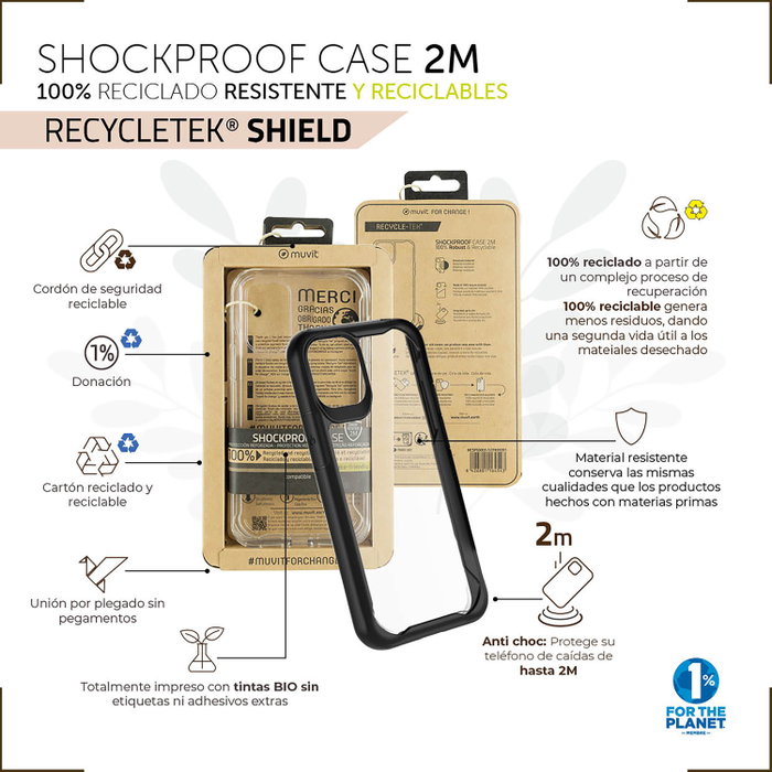 Muvit Shockproof 2M Coque Recycletek pour Apple iPhone - Protection Recyclée Anti-Choc Muvit Shockproof 2M Coque Recycletek pour Apple iPhone - Protection Recyclée Anti-Choc