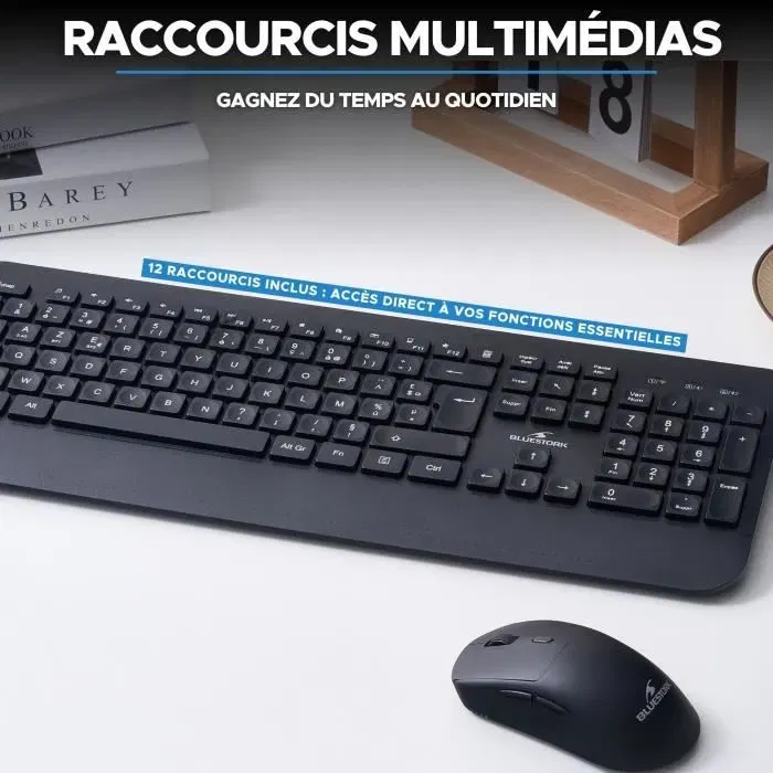 Bluestork Office R2 Clavier sans fil AZERTY professionnel avec touches ergonomiques creusées pour confort et frappe silencieuse, bureau, télétravail, design fin noir
