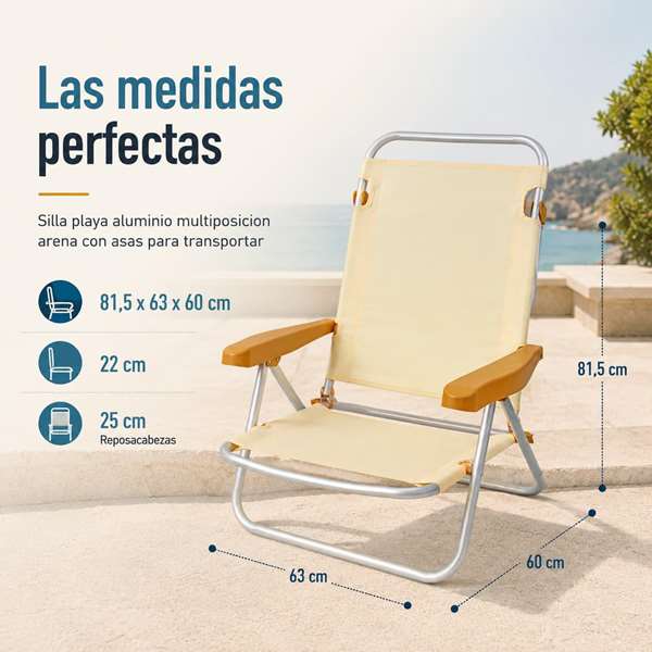 JugaToys Chaise de plage aluminium multiposition arena avec poignée de transport
