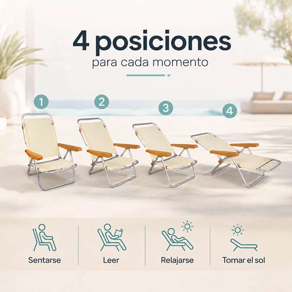 JugaToys Chaise de plage aluminium multiposition arena avec poignée de transport