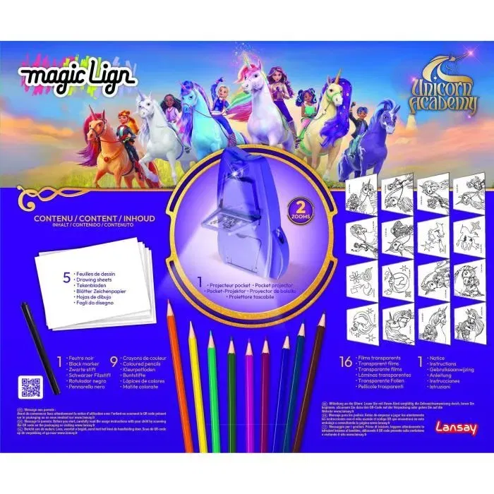 Lansay Magic Lign Projecteur Unicorn Academy - Jeu de dessin avec projecteur, plus de 50 illustrations de licornes et personnages, pour enfants dès 5 ans