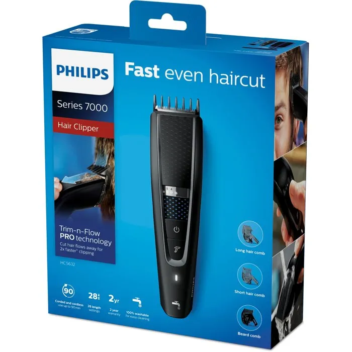 Philips Tondeuse à cheveux Série 5000 HC5632/15 avec 28 hauteurs de coupe et 3 sabots Philips Tondeuse à cheveux Série 5000 HC5632/15 avec 28 hauteurs de coupe et 3 sabots