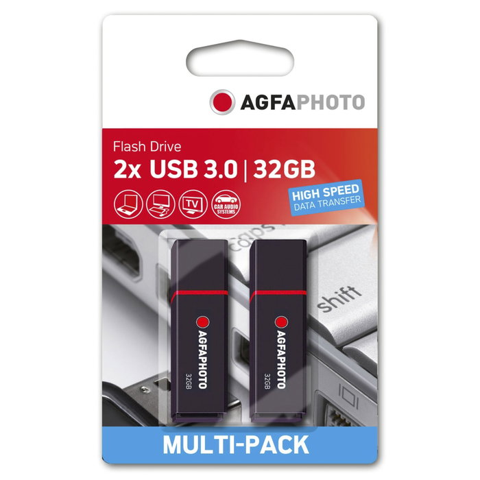 AgfaPhoto Lot de 2 clés USB 3.0 32 Go Noir MP2 AgfaPhoto Lot de 2 clés USB 3.0 32 Go Noir MP2
