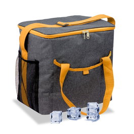 Coolerbag Sac isotherme 21L Design jean gris avec bord et bandoulière orange 31,7x20x33 cm