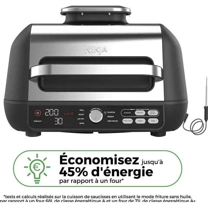 Ninja Foodi Max Pro AG651EU Grille-viande 2460 W, Capacité 3,8 L, Argent/Noir, Cuisson sans fumée