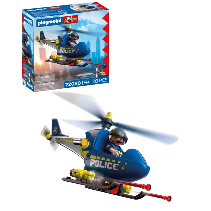Playmobil 72080 Hélicoptère de Police - Jouet Figurine pour Enfants avec Missions et Aventures de Secours