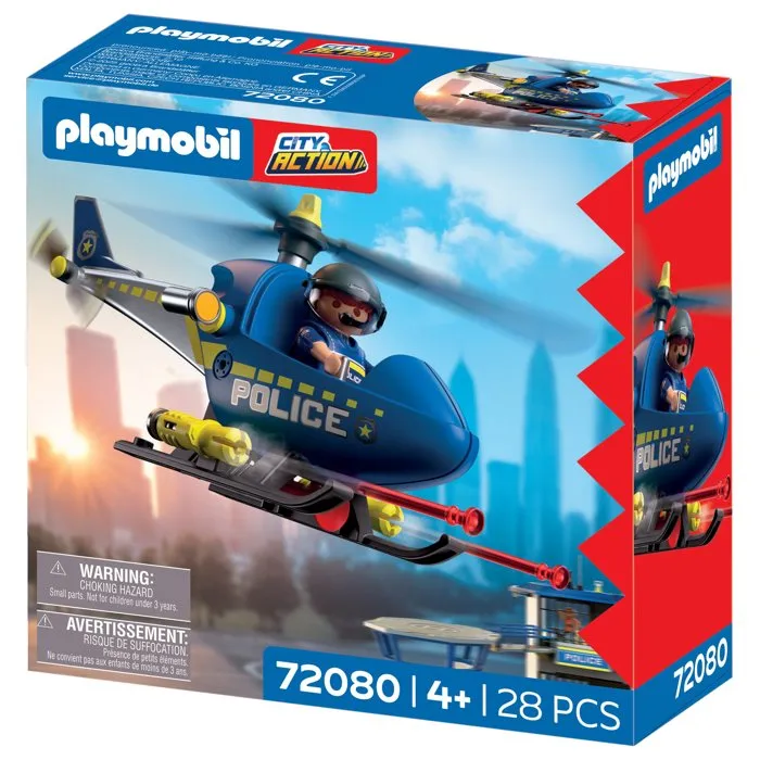 Playmobil 72080 Hélicoptère de Police - Jouet Figurine pour Enfants avec Missions et Aventures de Secours