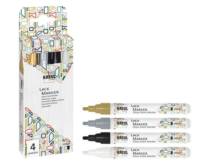Kreul Kit de 4 marqueurs permanents brillants LACK MARKER Gloss