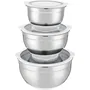 Arthur Martin AM486 Set de 3 Saladiers en Acier Inoxydable 16-20-24 cm avec Couvercles Hermétiques, Graduation Intérieure et Fond Silicone Anti-dérapant