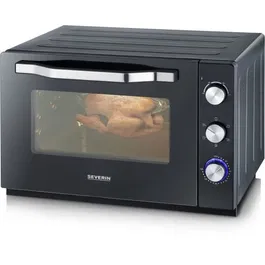 Severin Four posable XXL 60 L à chaleur tournante 2200 W avec tournebroche et pierre à pizza, Noir/Inox