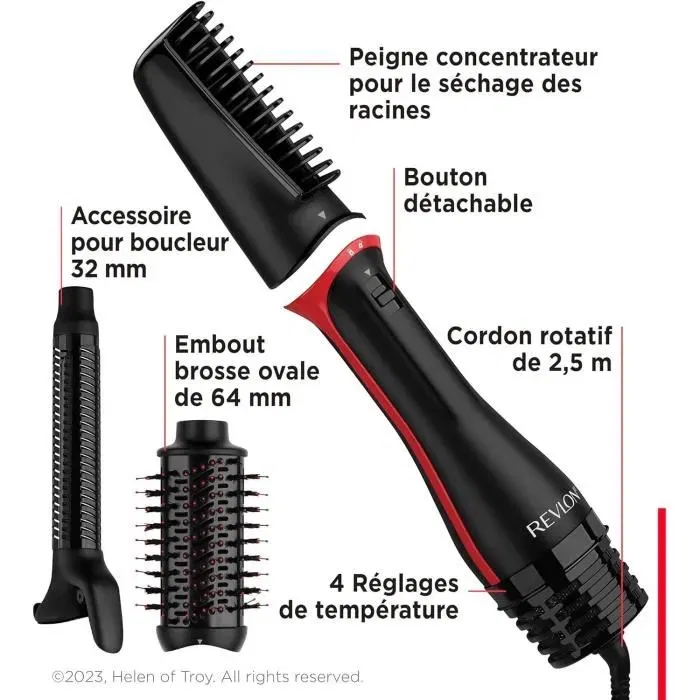 Revlon RVDR5333 Brosse Coiffante Multistyler One-Step 3-en-1 - 64 mm, 4 Températures Réglables, Sèche, Boucle et Coiffe