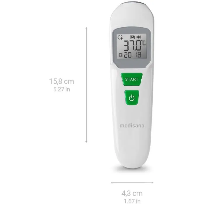 Medisana TM 760 - Thermomètre médical sans contact certifié, mesure précise avec visée LED, signal sonore, écran extra-large, mémoire, conversion °C/°F