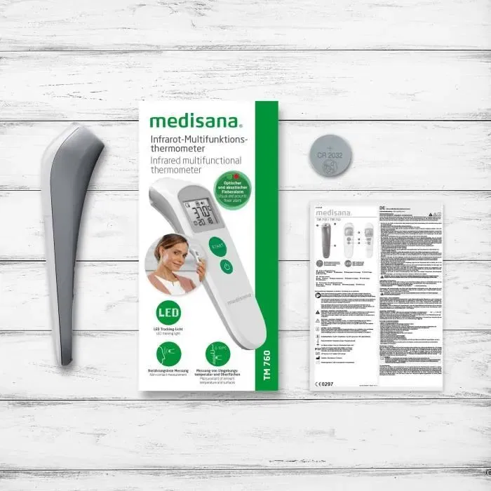 Medisana TM 760 - Thermomètre médical sans contact certifié, mesure précise avec visée LED, signal sonore, écran extra-large, mémoire, conversion °C/°F