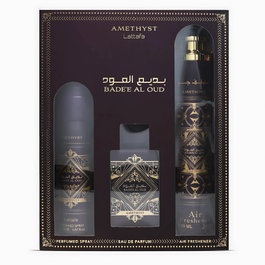 Lattafa Bade'e al Oud Amethyst Coffret Eau de Parfum 100 ml + Brume pour le Corps 200 ml + Spray d'Intérieur 300 ml pour Femme