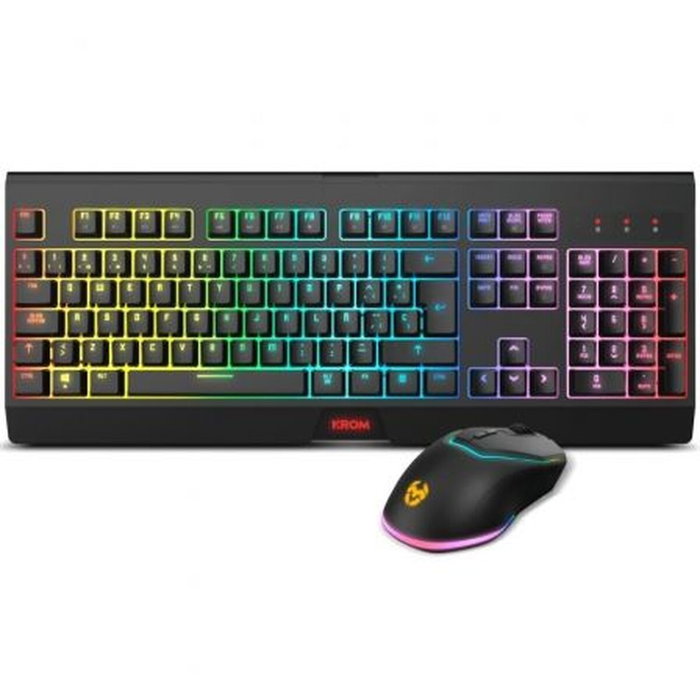 Krom Kabala Combo Clavier et Souris Gaming Sans Fil RGB QWERTY Espagnol Noir Multicouleur