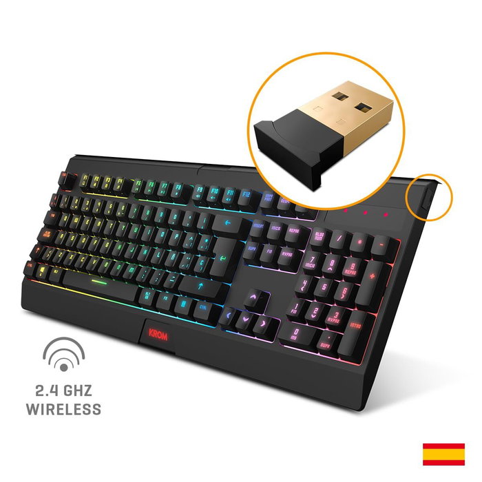 Krom Kabala Combo Clavier et Souris Gaming Sans Fil RGB QWERTY Espagnol Noir Multicouleur