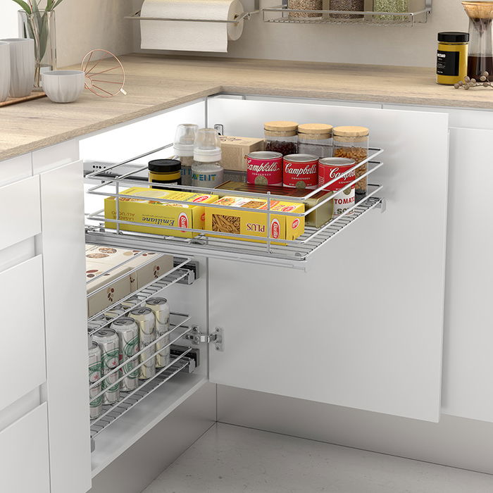 MENAGE CONFORT Bandeja Multiuso Classic M300 H120 Cromo avec Glissière Cachée, Extraction Totale 30kg pour Module 300mm