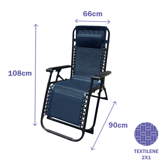 Marbueno 10011 Tumbona Plegable Gravedad Cero en Acero avec Coussin Azul Oscuro 90x65x108 cm pour Jardin et Piscine