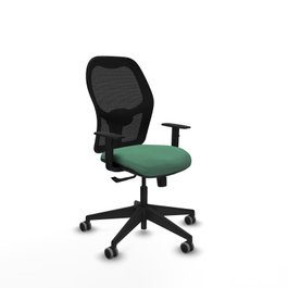 Chaise Alocén Synchro 3 positions tissu Vert émeraude Maille Noir Base pyramidale noire Accoudoir 1D Sans appui-tête Roulettes 65mm pour moquette