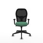 Chaise Alocén Synchro 3 positions tissu Vert émeraude Maille Noir Base pyramidale noire Accoudoir 1D Sans appui-tête Roulettes 65mm pour moquette