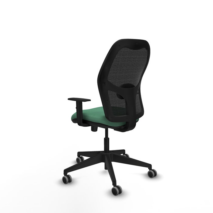 Chaise Alocén Synchro 3 positions tissu Vert émeraude Maille Noir Base pyramidale noire Accoudoir 1D Sans appui-tête Roulettes 65mm pour moquette