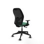Chaise Alocén Synchro 3 positions tissu Vert émeraude Maille Noir Base pyramidale noire Accoudoir 1D Sans appui-tête Roulettes 65mm pour moquette