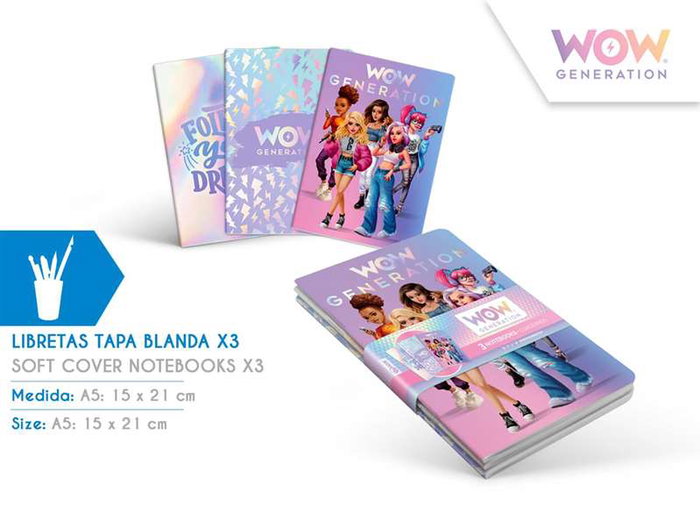 Kids Euroswan Lot de 3 carnets A5 Wow Generation à couverture souple Kids Euroswan Lot de 3 carnets A5 Wow Generation à couverture souple