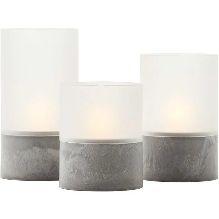 Brilliant BOUGIE Lot de 3 Lampes à Poser LED 2500K - Gris et Blanc Mat - Plastique et Verre - H:10/12,5/15cm - IP44