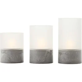 Brilliant BOUGIE Lot de 3 Lampes à Poser LED 2500K - Gris et Blanc Mat - Plastique et Verre - H:10/12,5/15cm - IP44