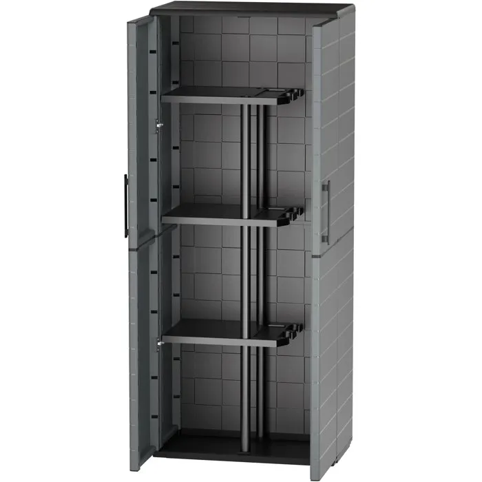 TOOD Armoire porte-balai avec 2 portes et 3 étagères en polypropylène - Dimensions : 68 x 37 x H.163 cm - Gris