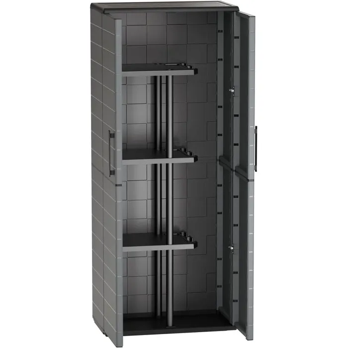 TOOD Armoire porte-balai avec 2 portes et 3 étagères en polypropylène - Dimensions : 68 x 37 x H.163 cm - Gris