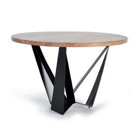 GINER Y COLOMER Table de salle à manger ronde en acacia massif naturel avec pieds en métal noir - Diamètre 120 cm, Hauteur 78 cm