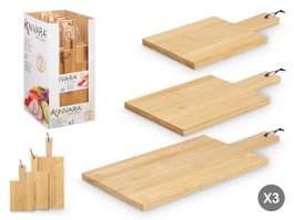 Kinvara Set de 3 planches à découper en bambou avec anse 40x4x18 cm (Set de 12)